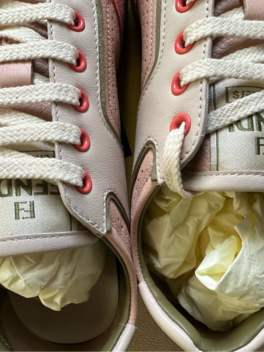 Fendi Pink & Beige Leather Suede Low-Top Sneakers - Picture 6 of 8